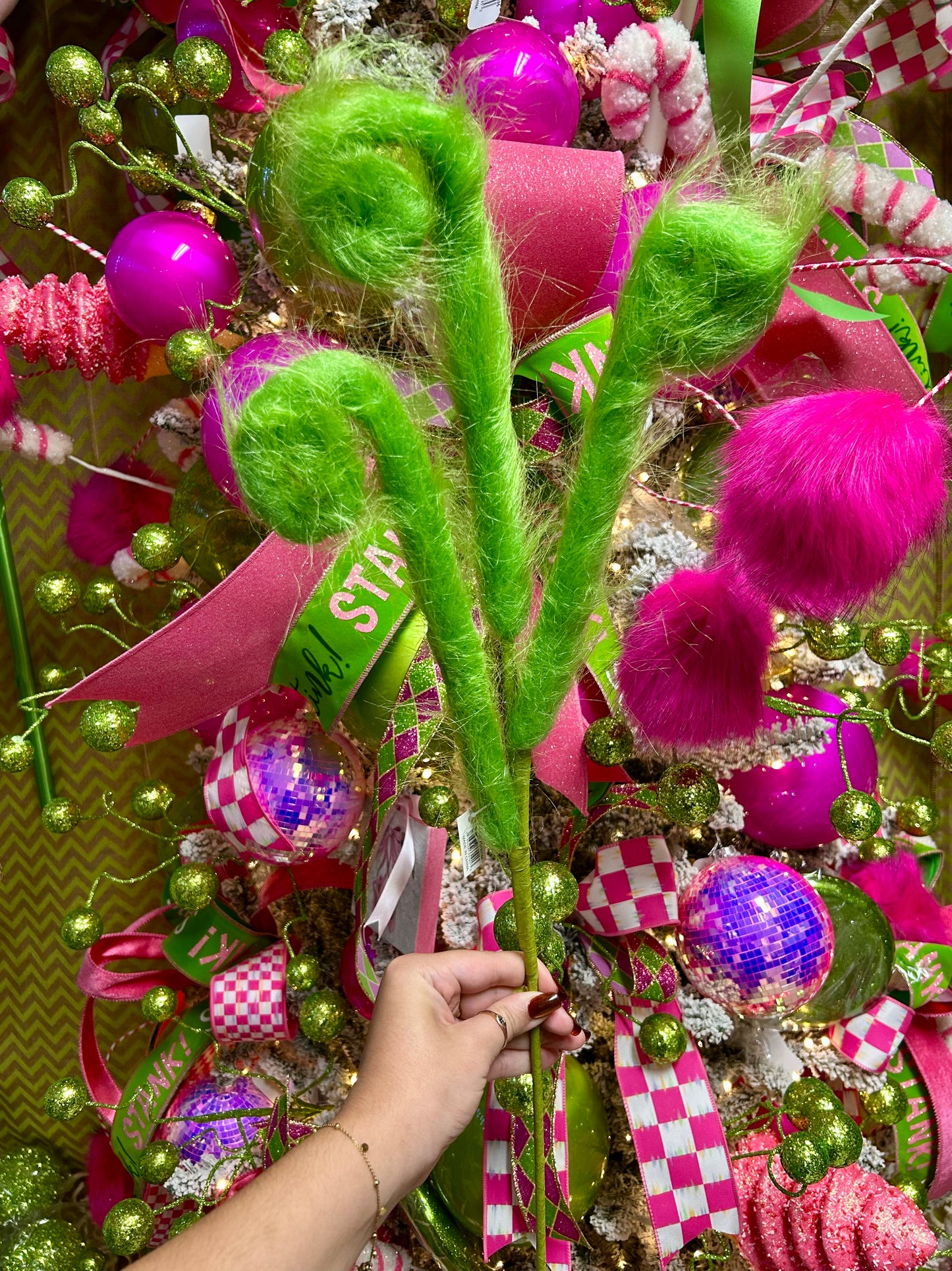 28 Inch Green Furry Fabric Curly Spray