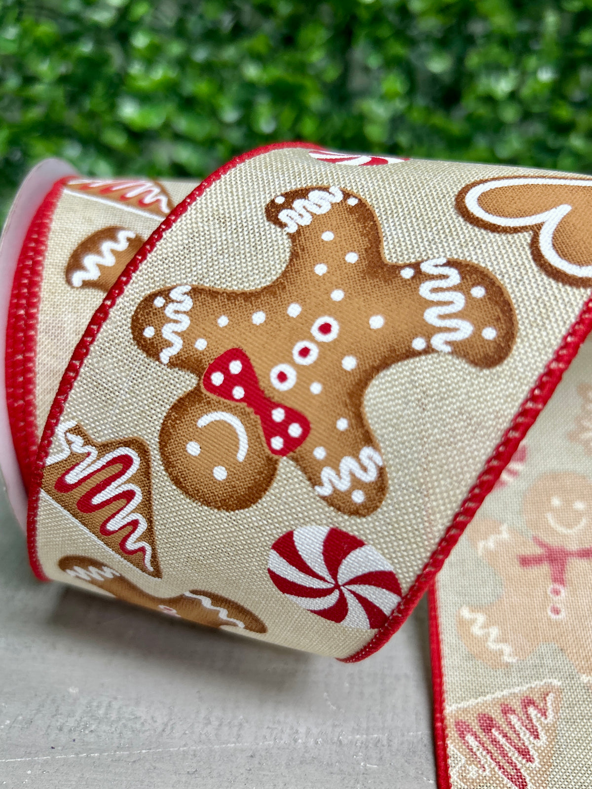2.5 Inch By 10 Yard Cream Red And Brown Gingerbread Ribbon