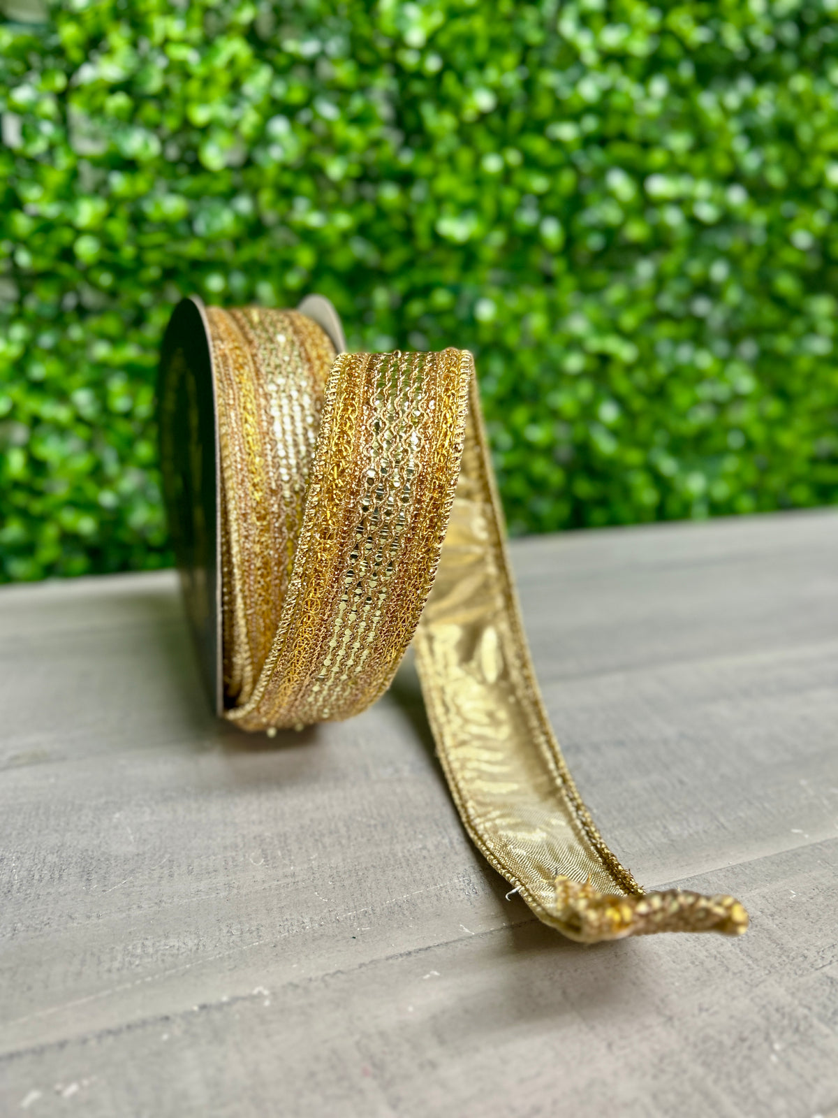 John Mark 1 Inch By 10 Yard Gold Jeweled Metallic Dupioni Ribbon