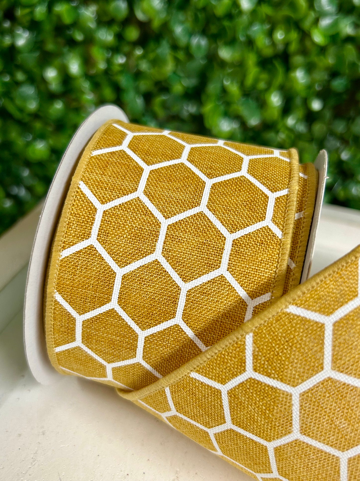 2.5 Inch By 10 Yard Mustard And White Honeycomb Ribbon