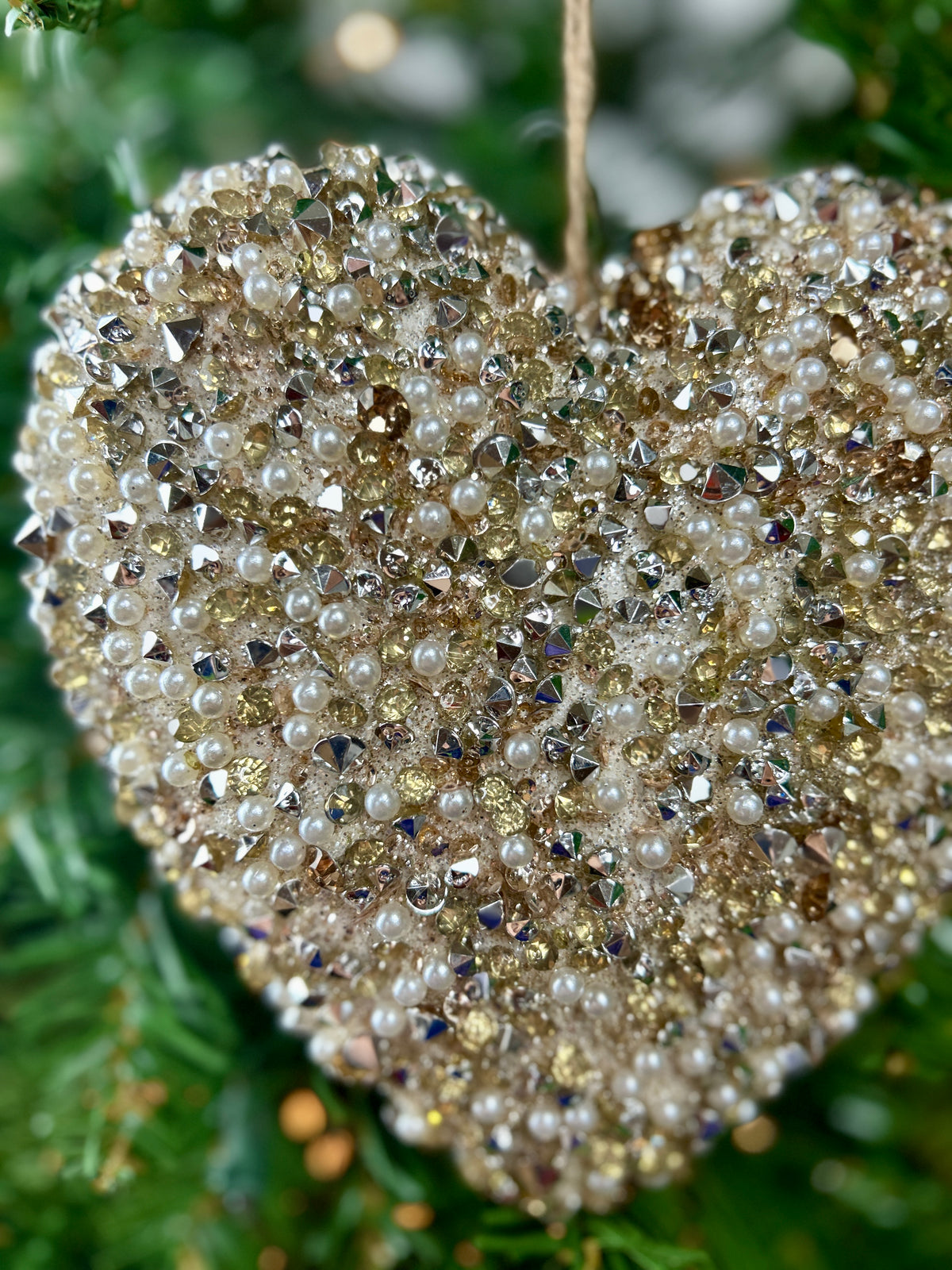 6 Inch Gold And White Beaded Heart Ornament