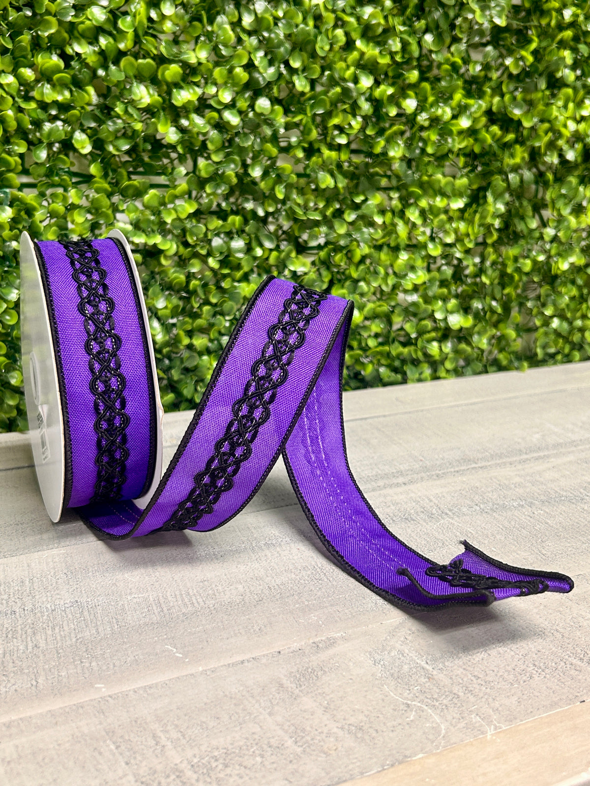 1.5 Inch By 10 Yard Purple And Black Lace On Faux Royal Ribbon