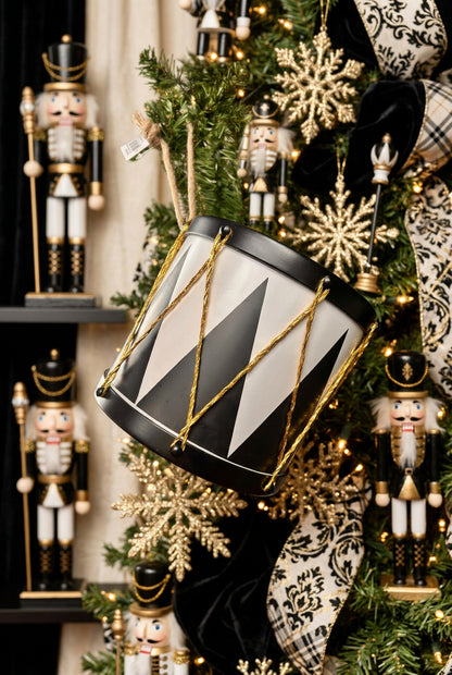 8 Inch Black And White Drum Ornament