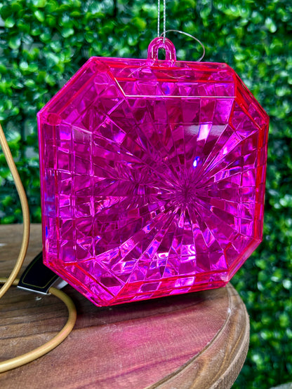 5 Inch Hot Pink Acrylic Square Diamond Ornament