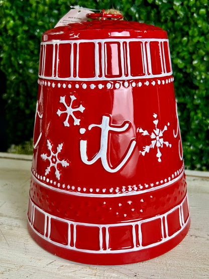 8 Inch Red Let It Snow Metal Hanging Bell