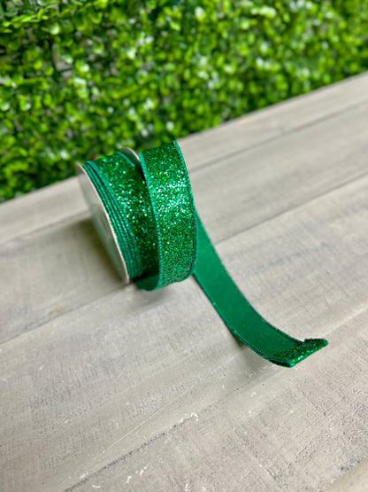 7/8 Inch By 10 Yard Emerald Green Laser Glitter Ribbon