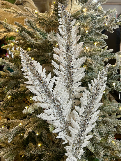 34 Inch White And Platinum Jumbo Glitter Sequin Fern Spray