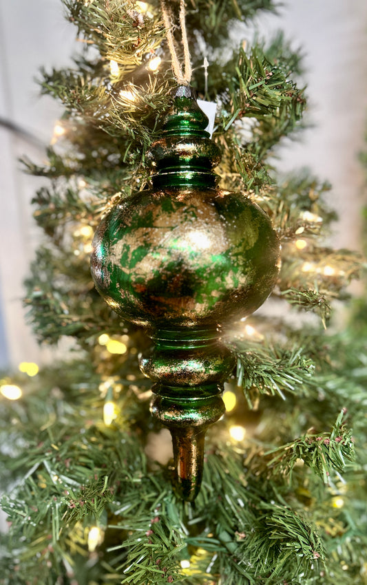 13 Inch Green And Gold Finial Ornament
