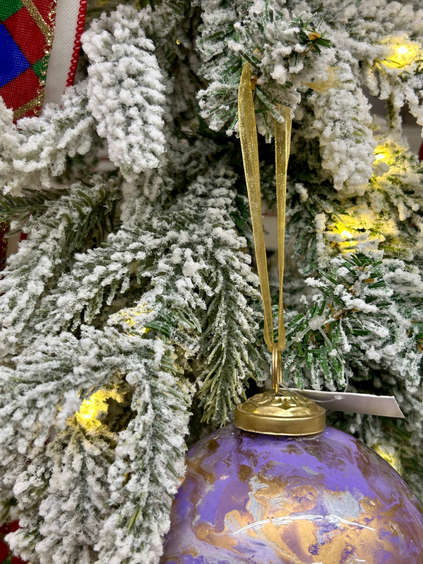 4 Inch Lavender Gold And White Marble Glass Ball Ornament