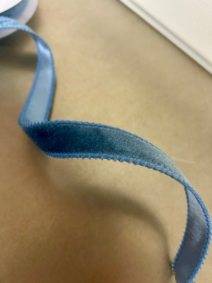 7/8 Inch By 10 Yard Smoke Blue Deluxe Velvet With Satin Backing Ribbon