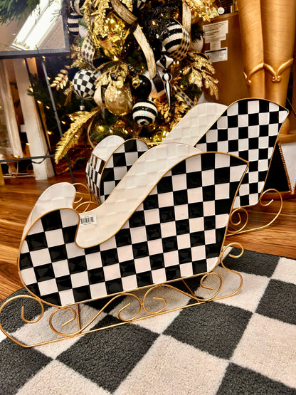 Set Of Two Black And White Checker Metal Sleighs