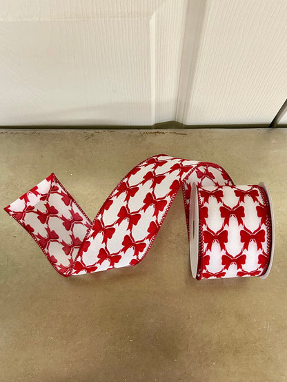 2.5 Inch By 10 Yard Red Bow On White Background Ribbon