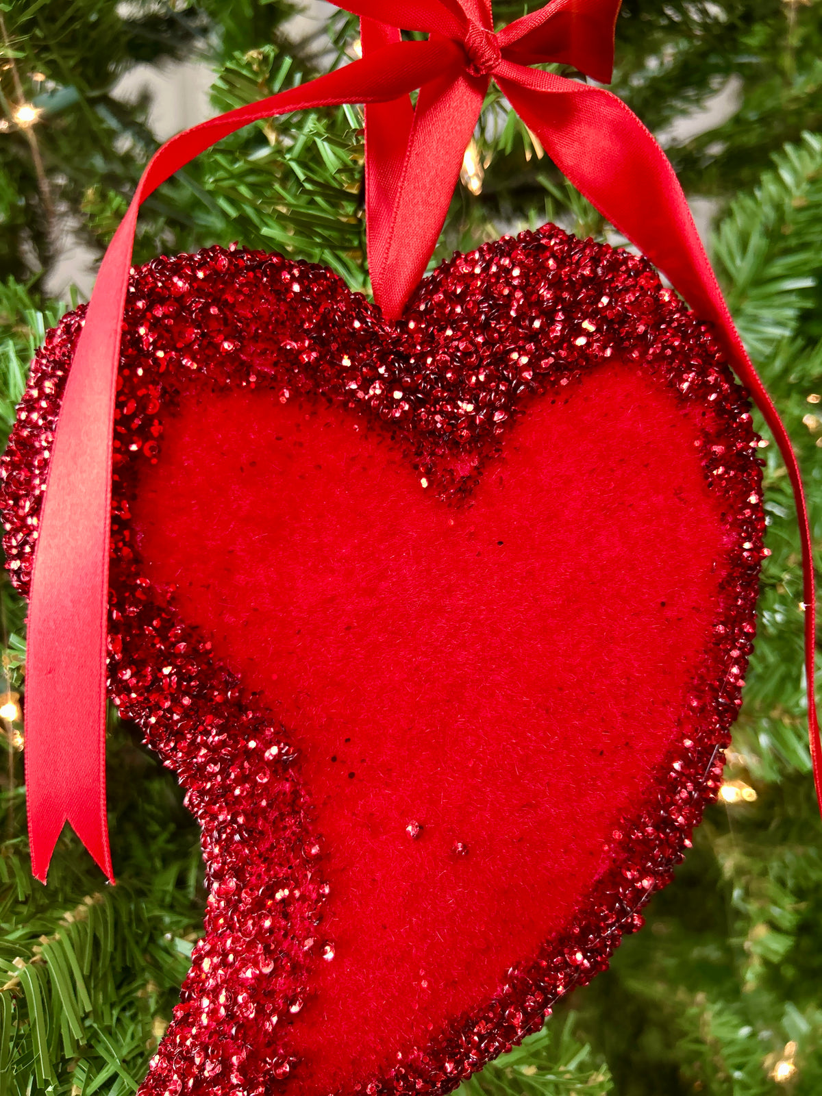 7 Inch Glitter Flocked Heart Ornament Two Styles