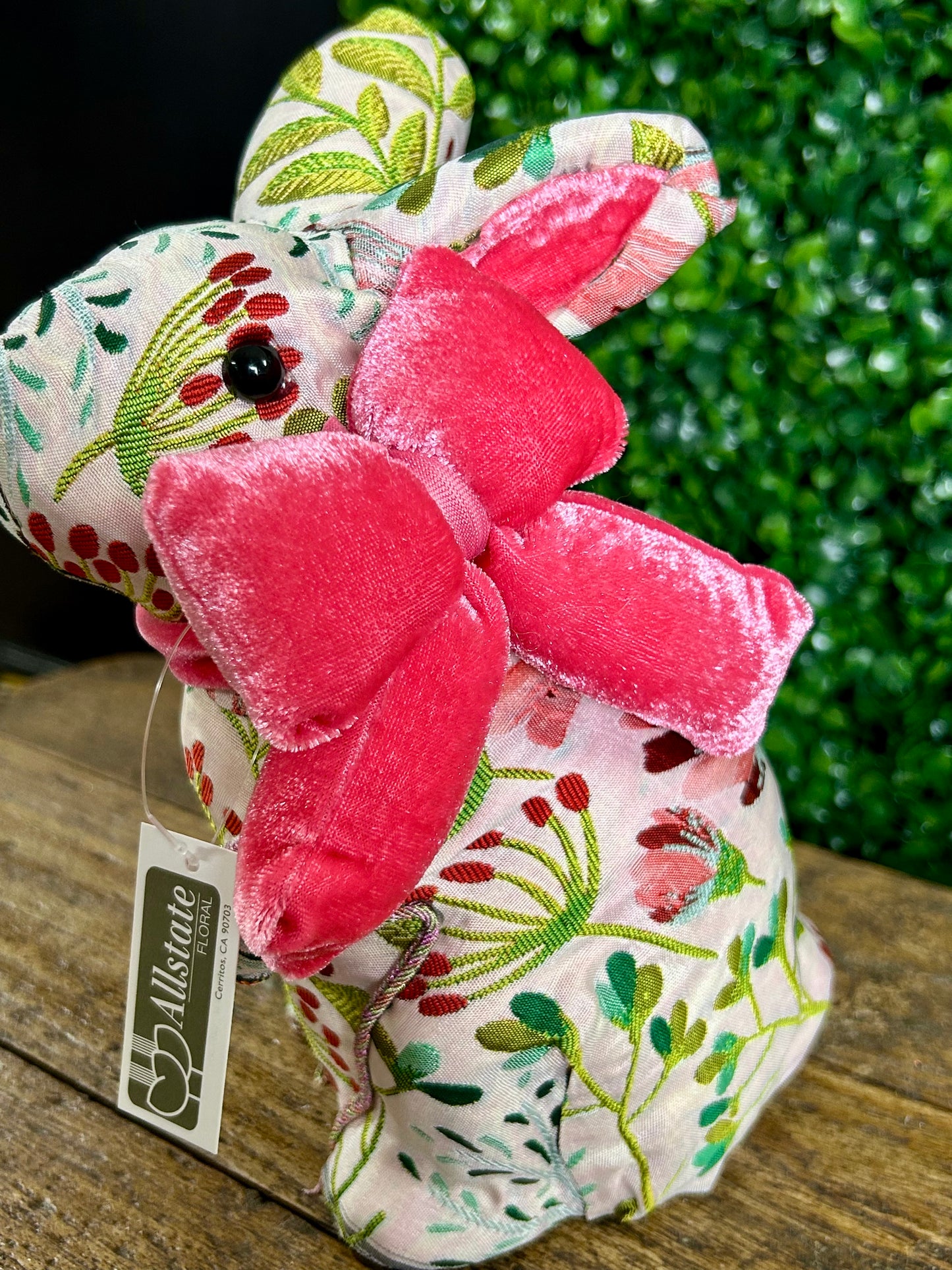Pink And Green Floral Fabric Easter Bunny With Pink Bow Two Styles