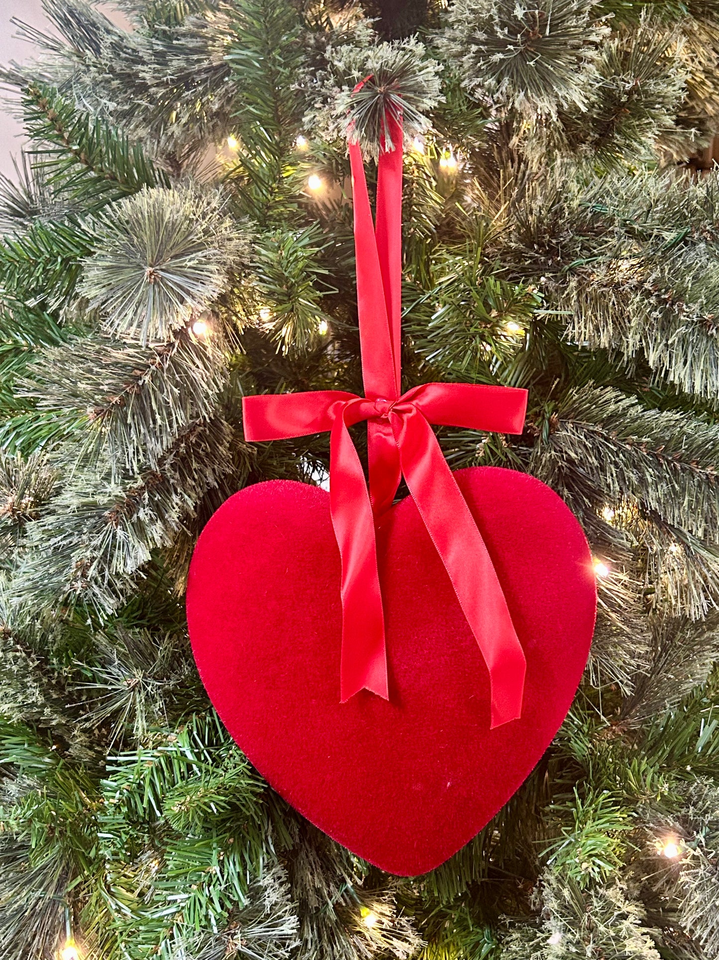 9 Inch Red Flocked Heart Hanging Ornament