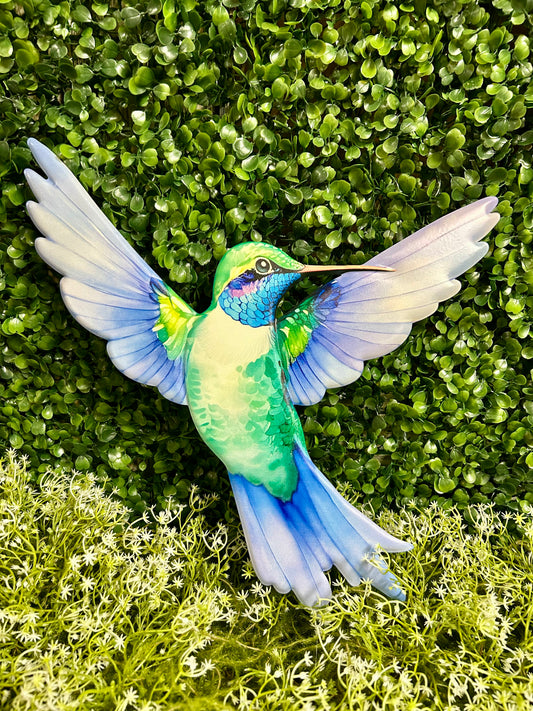 12 Inch Blue And Green Embossed Hummingbird Sign