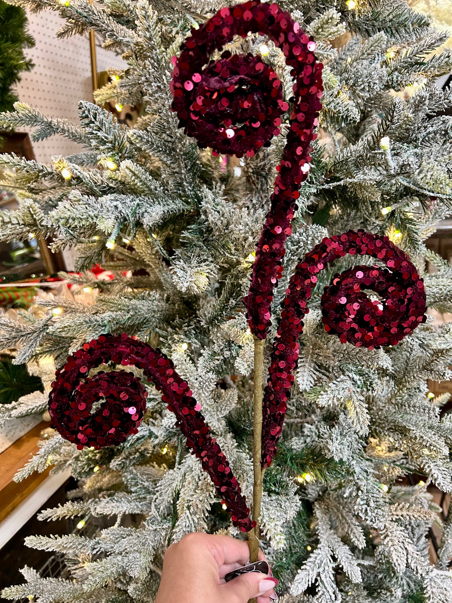 29 Inch Burgundy Velvet Sequin Curl Spray