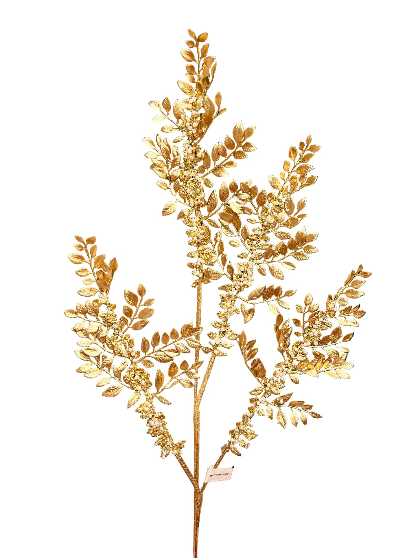 33 Inch Gold Fern And Pearl Metallic Spray