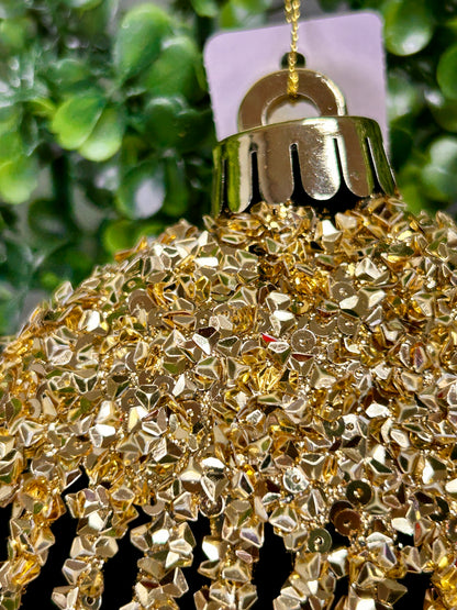 4.75 Inch Black And Gold Flocked Sequin 2D Ball Ornament