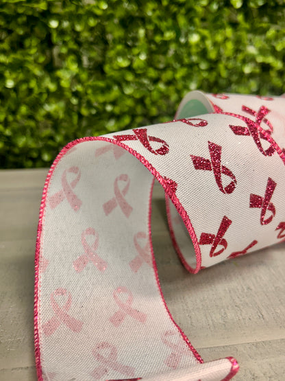 2.5 Inch By 10 Yard Pink Glitter Breast Cancer Ribbon