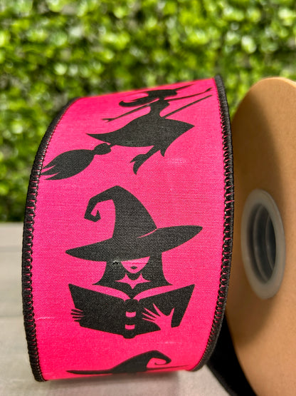 2.5 Inch By 10 Yard Pink And Black Witches With Black Backing Ribbon