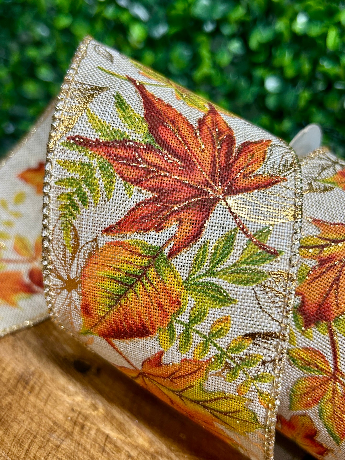 2.5 Inch By 10 Yard Glitter Fall Leaf Ribbon