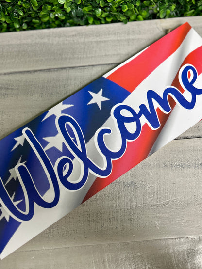 15 Inch Welcome American Flag Wood Sign