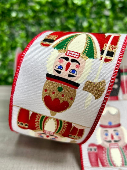 2.5 Inch By 10 Yard Red Gold And White Nutcracker Ribbon