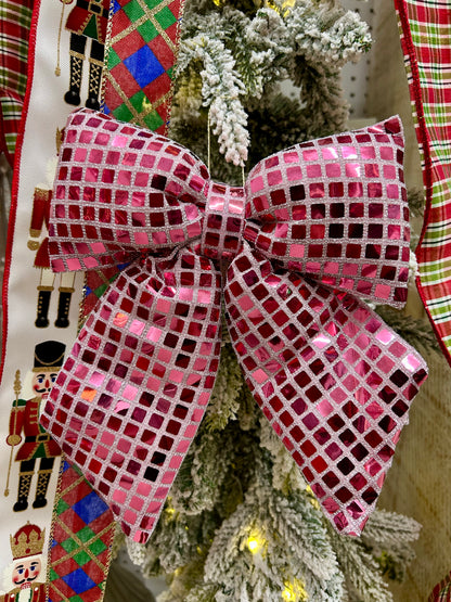 9.25 Inch Plush Pink Bow Ornament