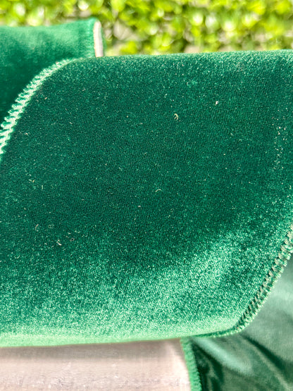 4 Inch By 10 Yard Hunter Green Deluxe Velvet With Satin Backing Ribbon