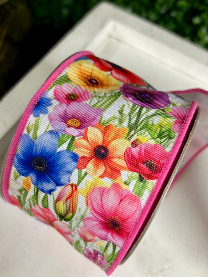 2.5 Inch By 10 Yard Bright Florals Ribbon