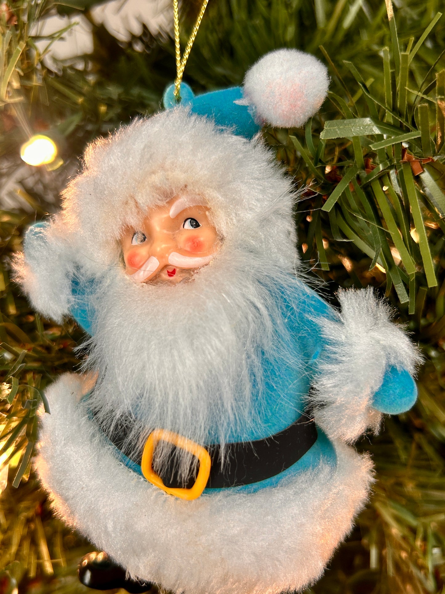 5.5 Inch Blue Old Fashioned Santa Ornament