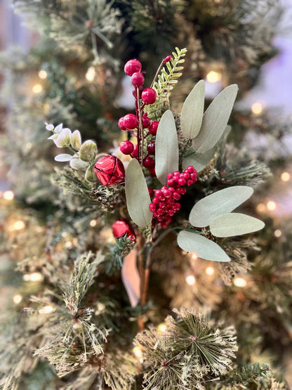 16 Inch Red Berry And Bell Pine Pick