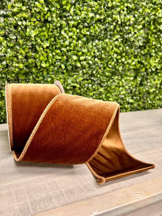 4 Inch By 10 Yard Chocolate Deluxe Velvet With Satin Backing Ribbon