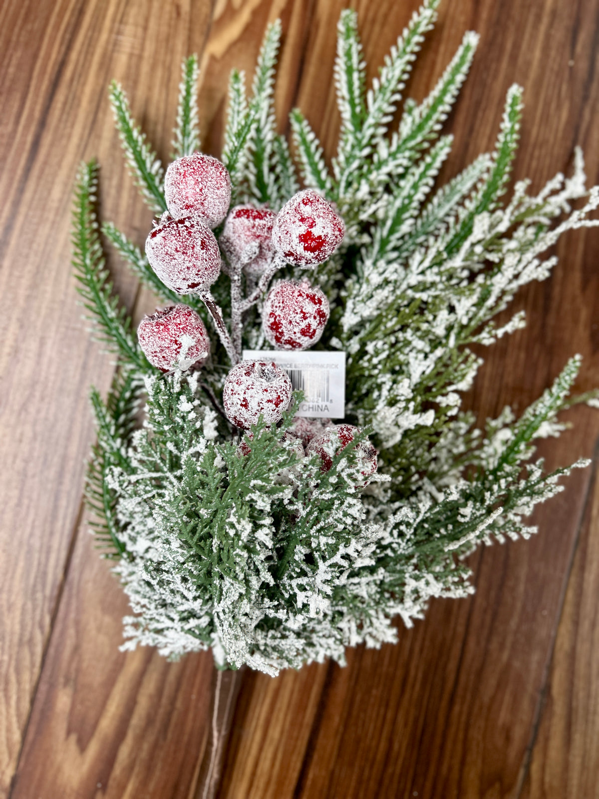 17 Inch Snow Ice Red Berry Pine Pick