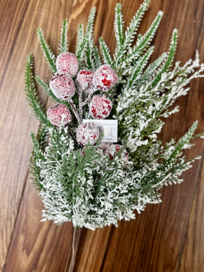 17 Inch Snow Ice Red Berry Pine Pick