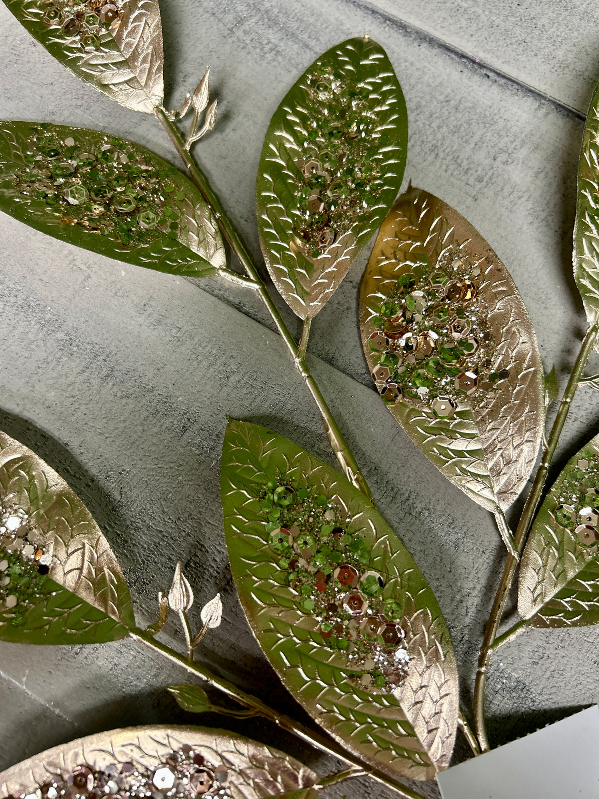 25.5 Inch Champagne Glitter Sequin Leaf Spray