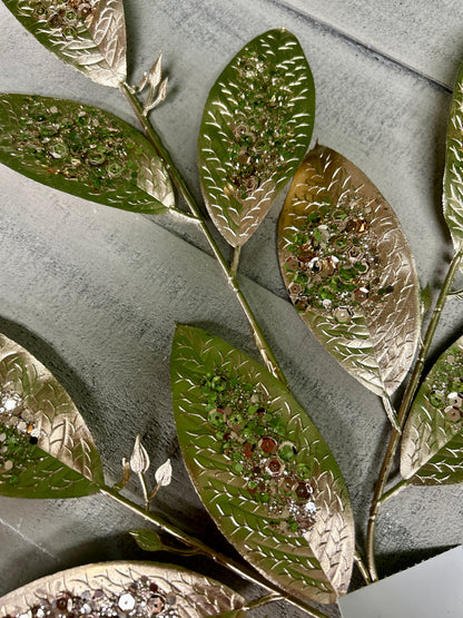 25.5 Inch Champagne Glitter Sequin Leaf Spray