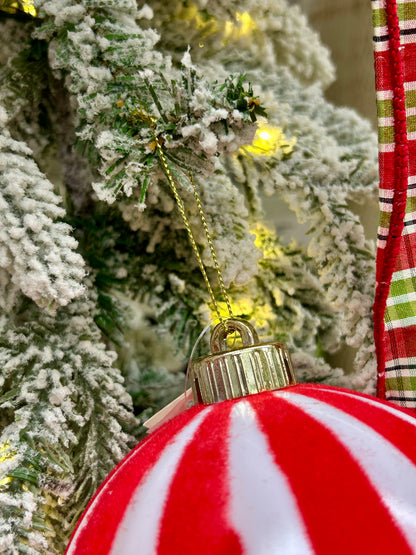 5 Inch Red And White Stripe Ball Ornament