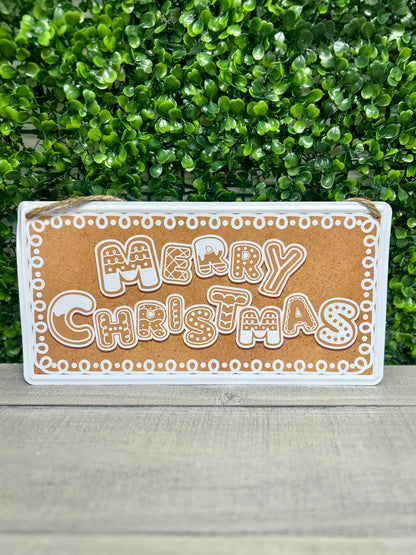 12 Inch Tan Merry Christmas Gingerbread Sign