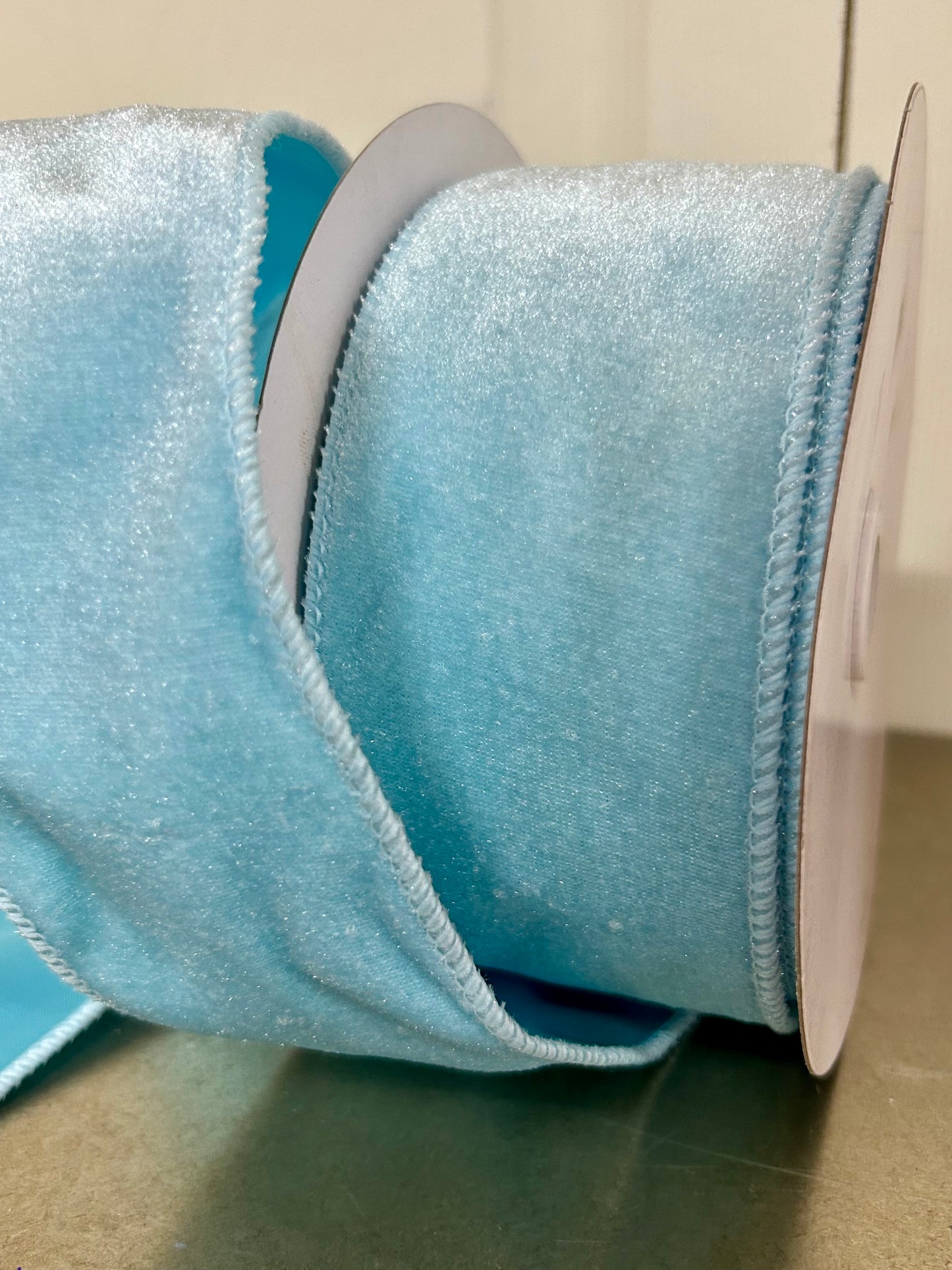 2.5 Inch By 10 Yard Ice Blue Deluxe Velvet With Satin Backing Ribbon