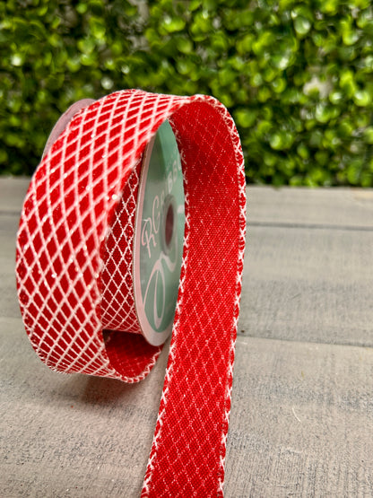 7/8 Inch By 10 Yard Red And White Mini Harlequin Ribbon
