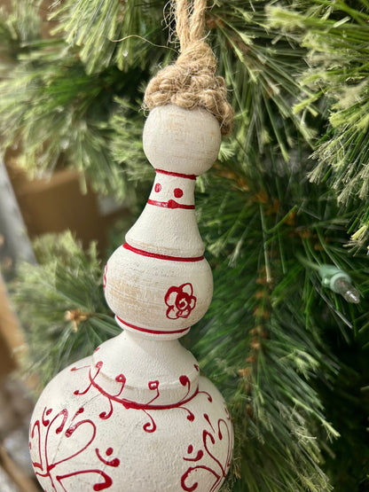 8 Inch Hand painted Wood Snowflake Finial Ornament