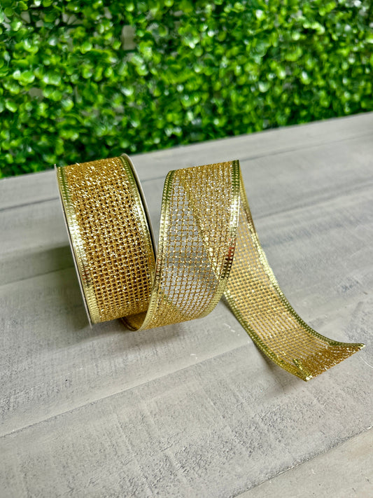 1.5 Inch By 10 Yard Gold Glitter Net With Metallic Edge Ribbon