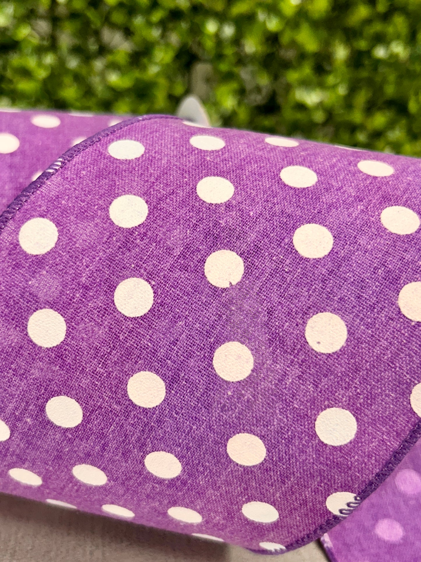 4 Inch By 10 Yard Purple Polka Dot Linen Ribbon
