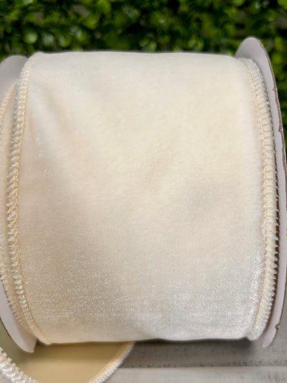 4 Inch By 10 Yard Cream Deluxe Velvet With Satin Backing Ribbon
