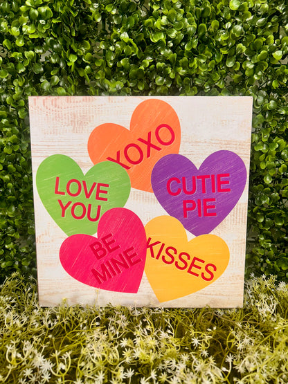 10 Inch Candy Hearts Wood Sign