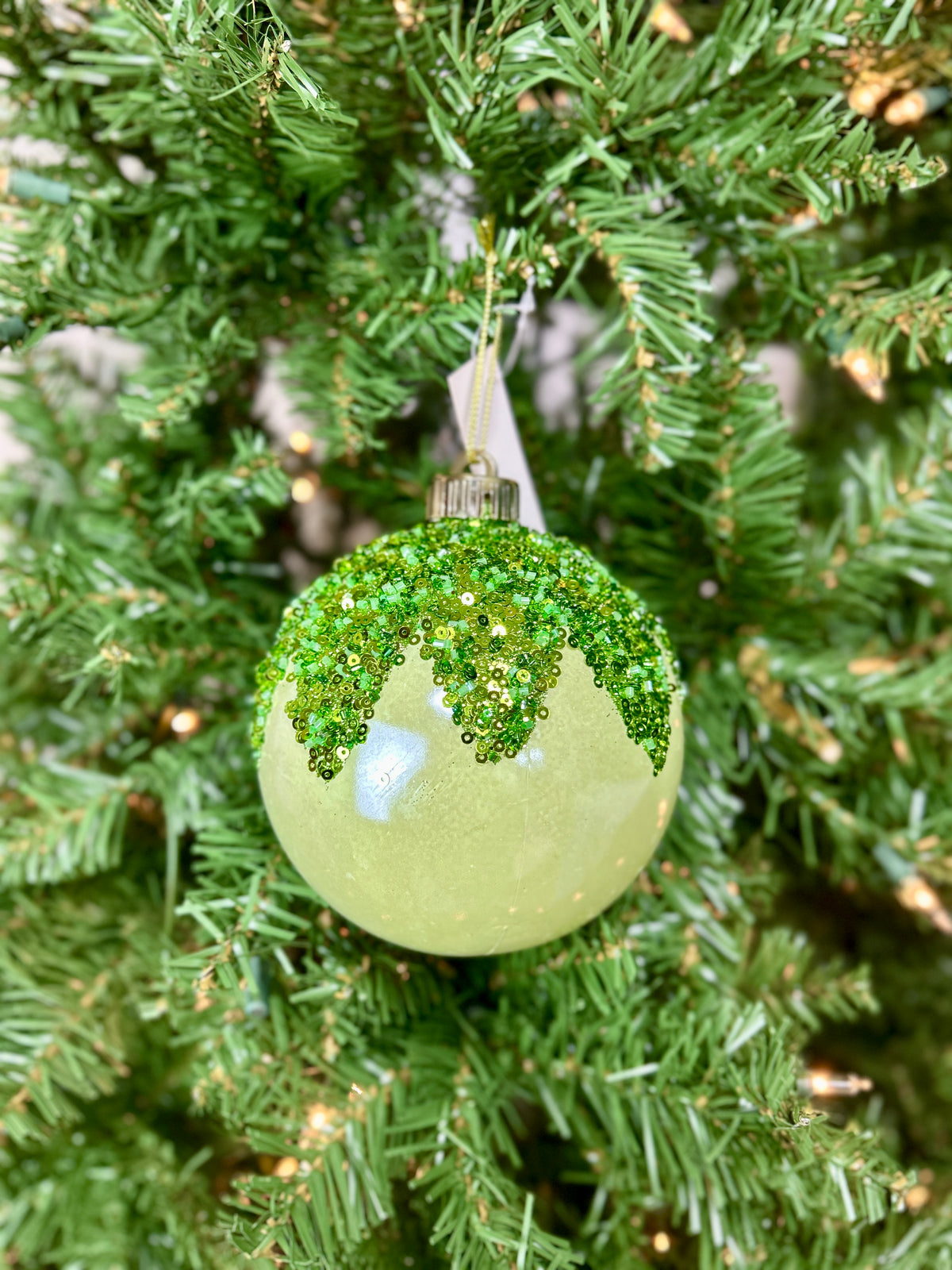 5 Inch Apple Green Iridescent Ornament Ball With Glitter