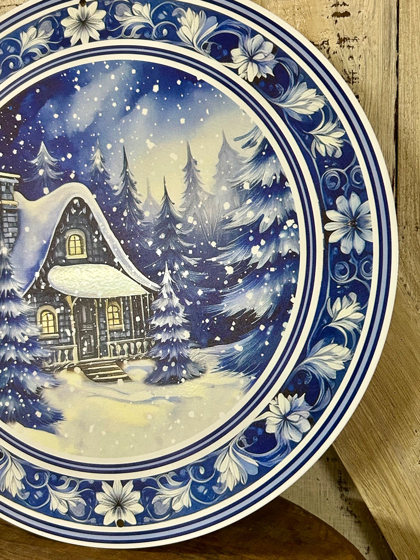 12 Inch Winter Cabin Scene Metal Sign