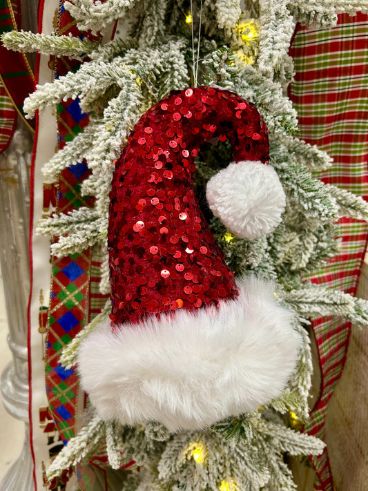 8.5 Inch Sequin Santa Hat Ornament